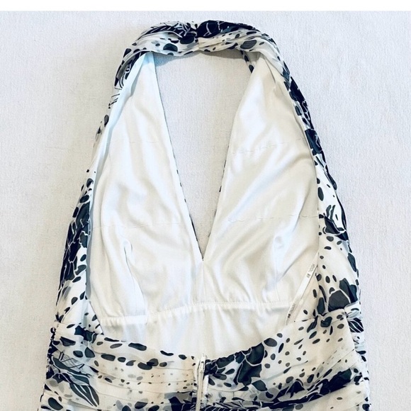 Tadashi silk halter dress Women’s 12 black white midi floral cocktail pleated. - Picture 10 of 14